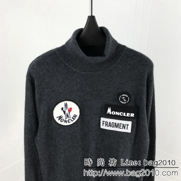 MONCLER蒙口 x 藤原浩合作系列 18年秋冬新款 高領貂絨 魔術貼徽章圖案 男款羊毛衫 ydi1553